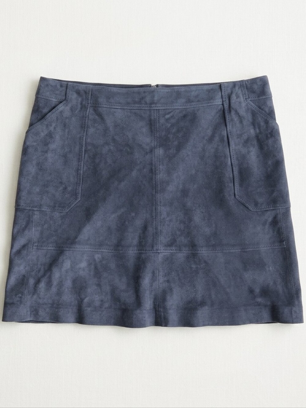 Jaeger Genuine Suede Mini Skirt Quiet Luxury Taupe Grey 14